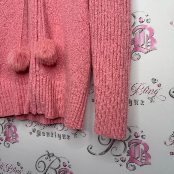 Bebe Pom Pom angora rabbit fur trim hood zip up sweater hoodie pink coral y2k - Picture 3 of 15